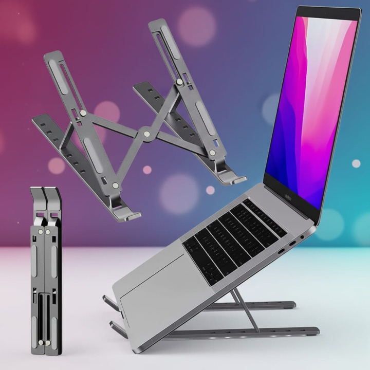 Adjustable Foldable Laptop Stand – Portable Metal Laptop Holder with Cover